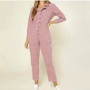 Outerknown Lou Cord Pink Organic Cotton Button Boiler Jumpsuit Casual Small